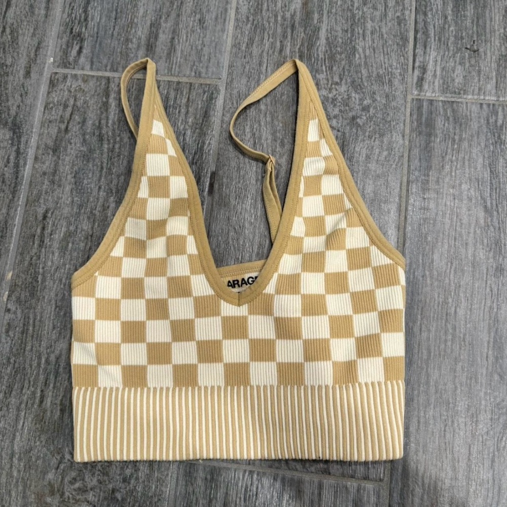 Garage Beige and White Checkered Top